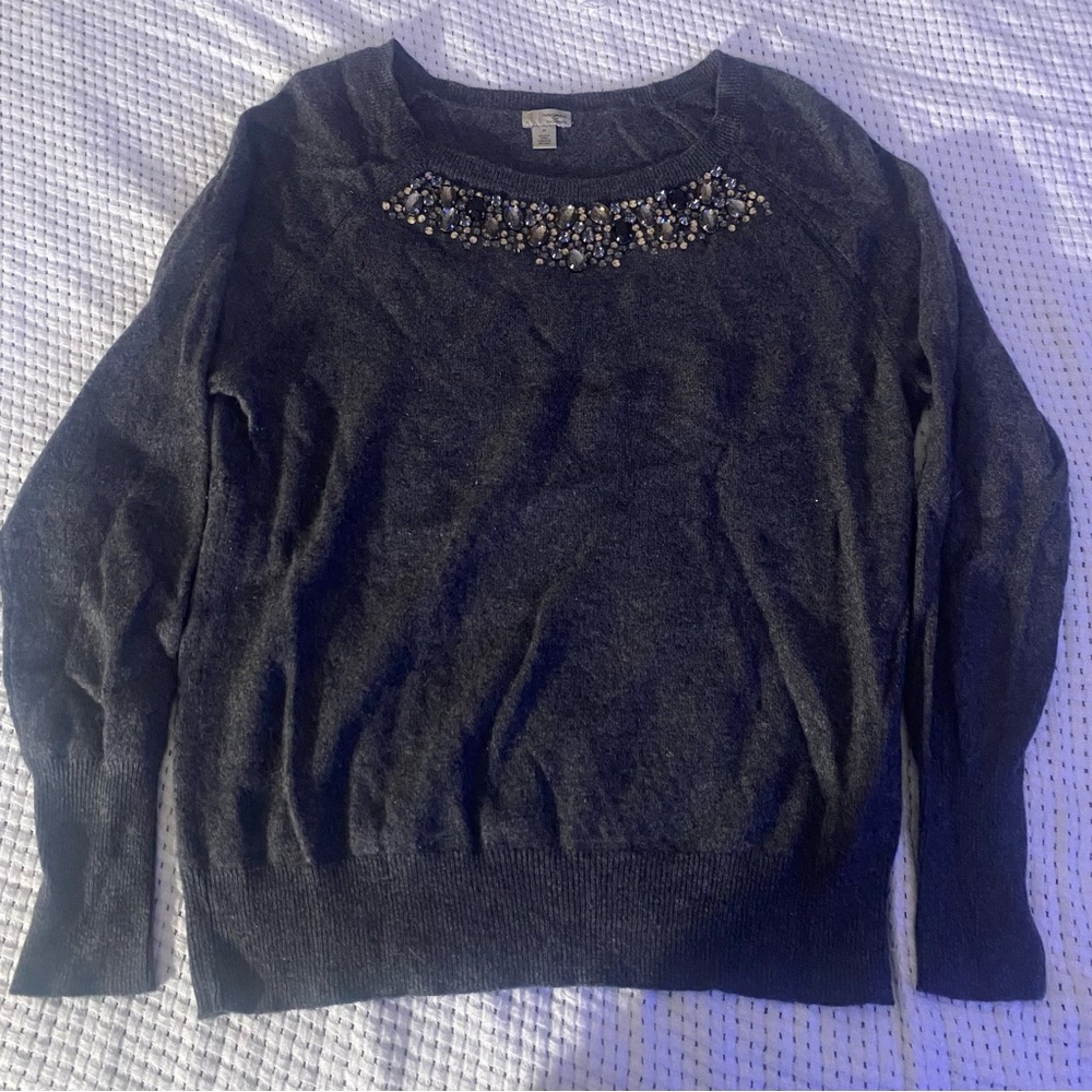 Halogen 100% Cashmere Women’s Size Medium Gray Grey Crew Neck Sweater Jewel M